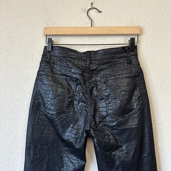 FRAME DENIM Hi-Rise Le Sylvie Slender Straight Jean in Coated Noir Croc - Picture 8 of 16